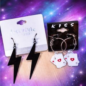 Freestyle Revolution Black Lightning Bolt Earrings. 2000’s. Playing cards.